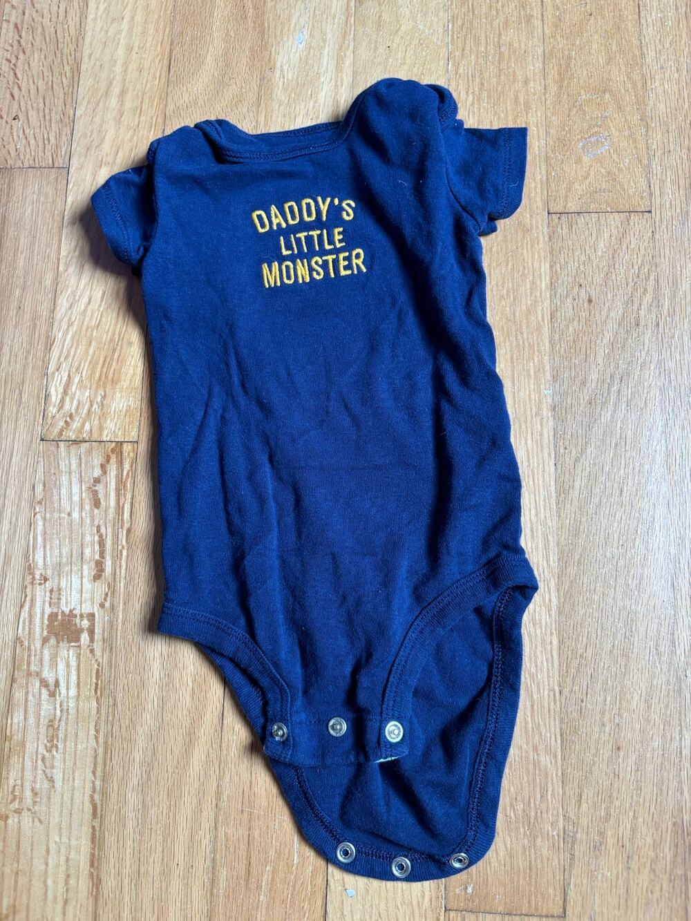 Carter's navy bodysuit, 6 months,  "daddy’s little monster ".